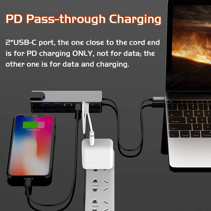 6-in-1 Type-C Hub Multifunctional Docking Station 4K UHD USB-C Adapter to USB 2.0 87W Type-C 100Mbps Ethernet 6-in-1 Type-C Hub Multifunctional Docking Station 4K UHD USB-C Adapter to USB 2.0 87W Type-C 100Mbps Ethernet